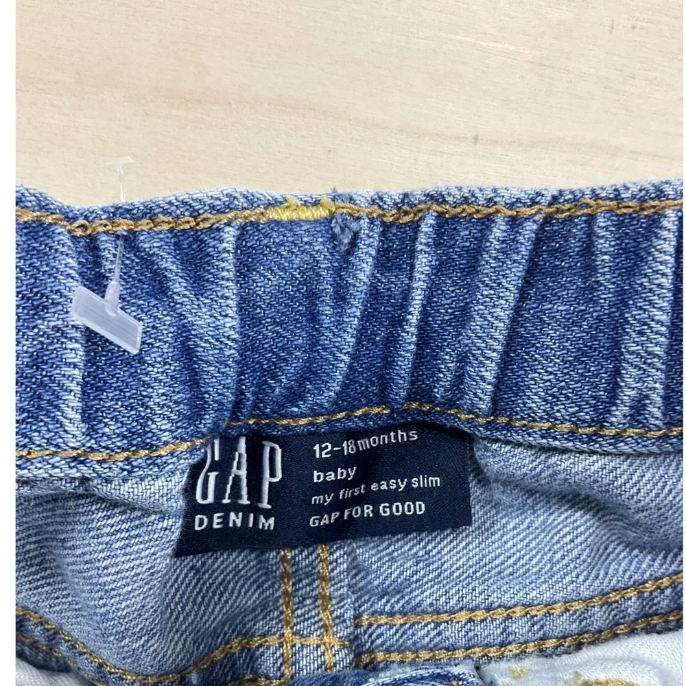 Gap Baby My First Easy Slim Jeans Light Wash Dog Lightning Bolt 12-18 Months